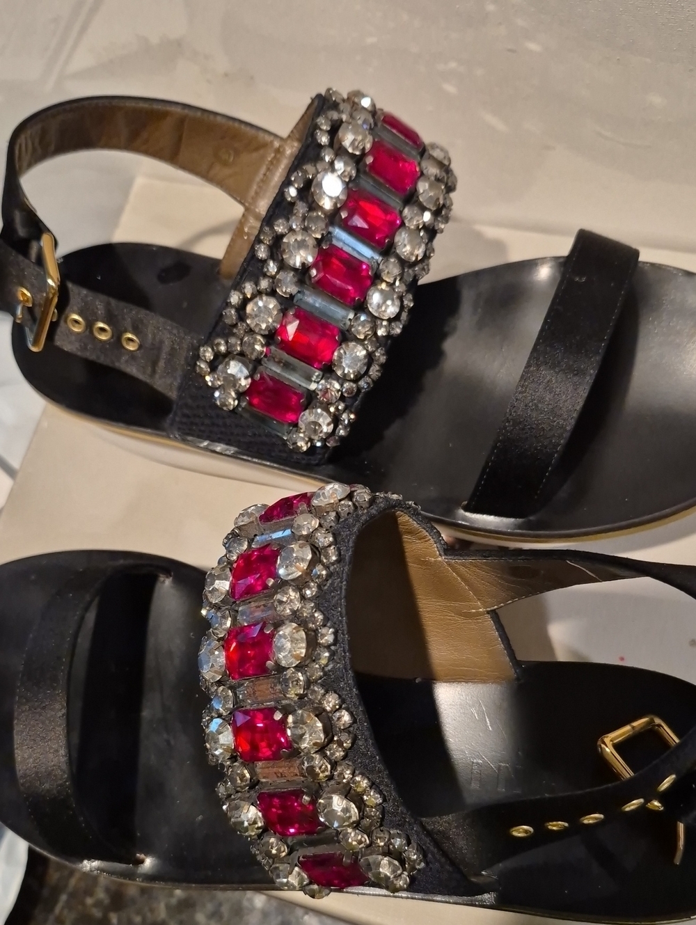 Marni Black Platform Sandals with Pink Jewel Straps - Picture 2 of 2